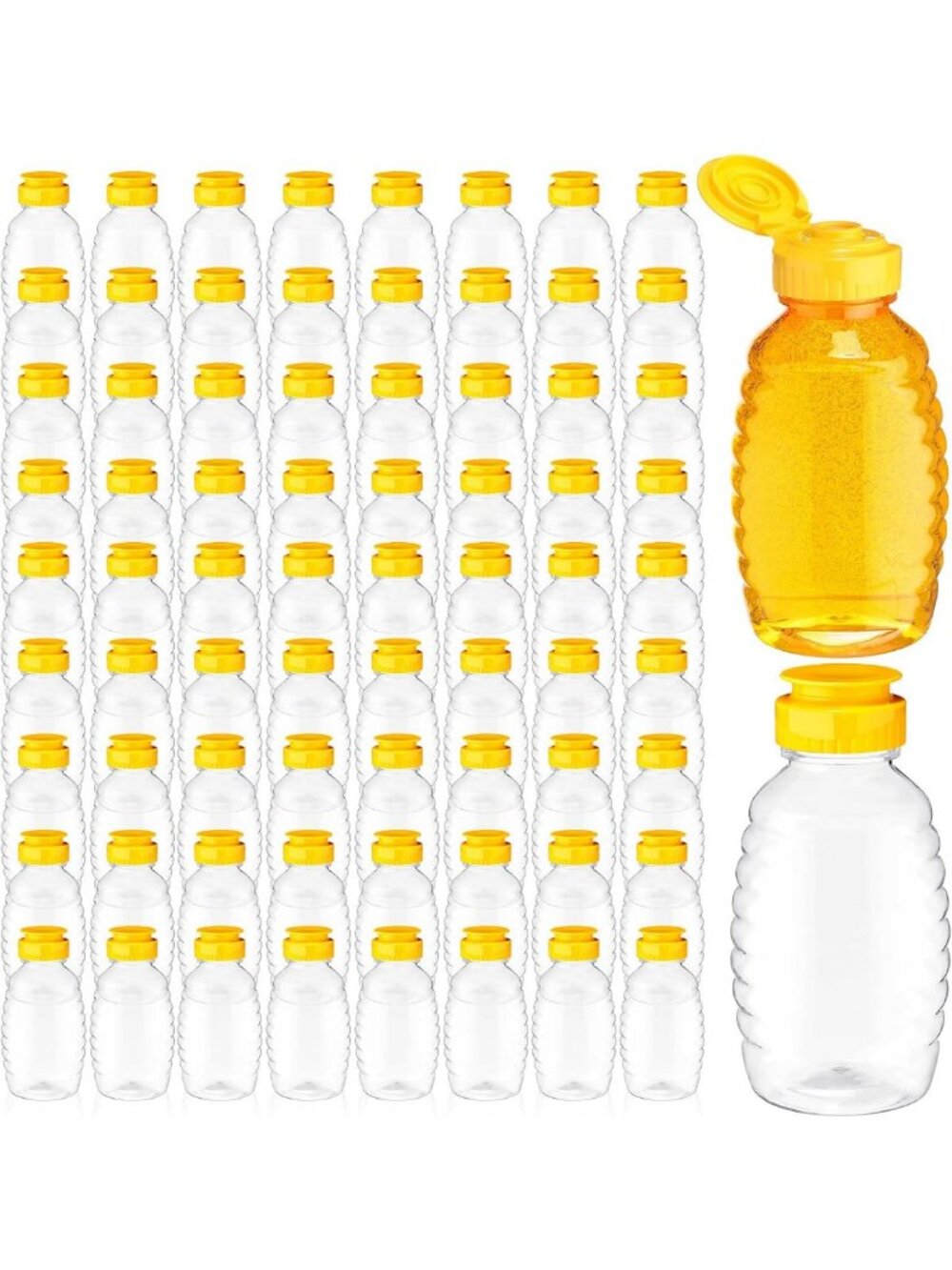 72 Pack 16 oz Plastic Honey Bottles - Squeeze Containers with Flip Top Lid